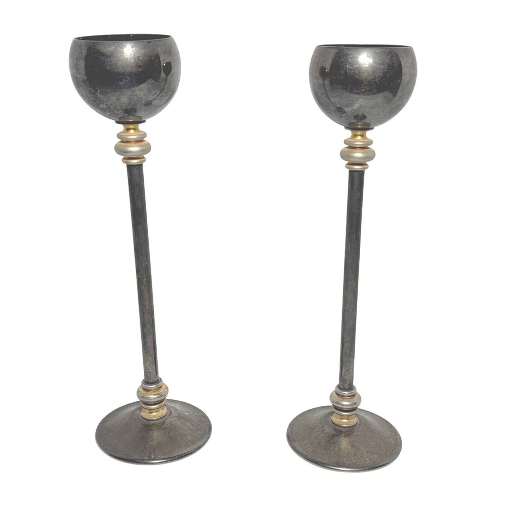 Vintage Italian Silverplate Taper Candle Holders Italy Mid Century Modern 8.5"